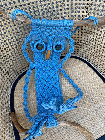 Vintage Blue Macramé Owl