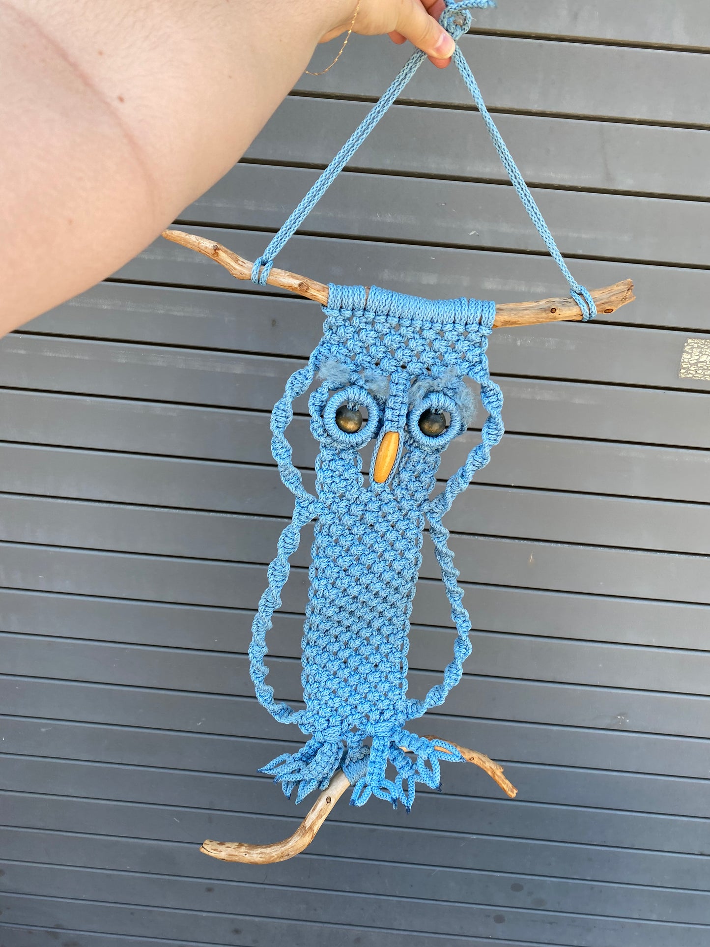 Vintage Blue Macramé Owl