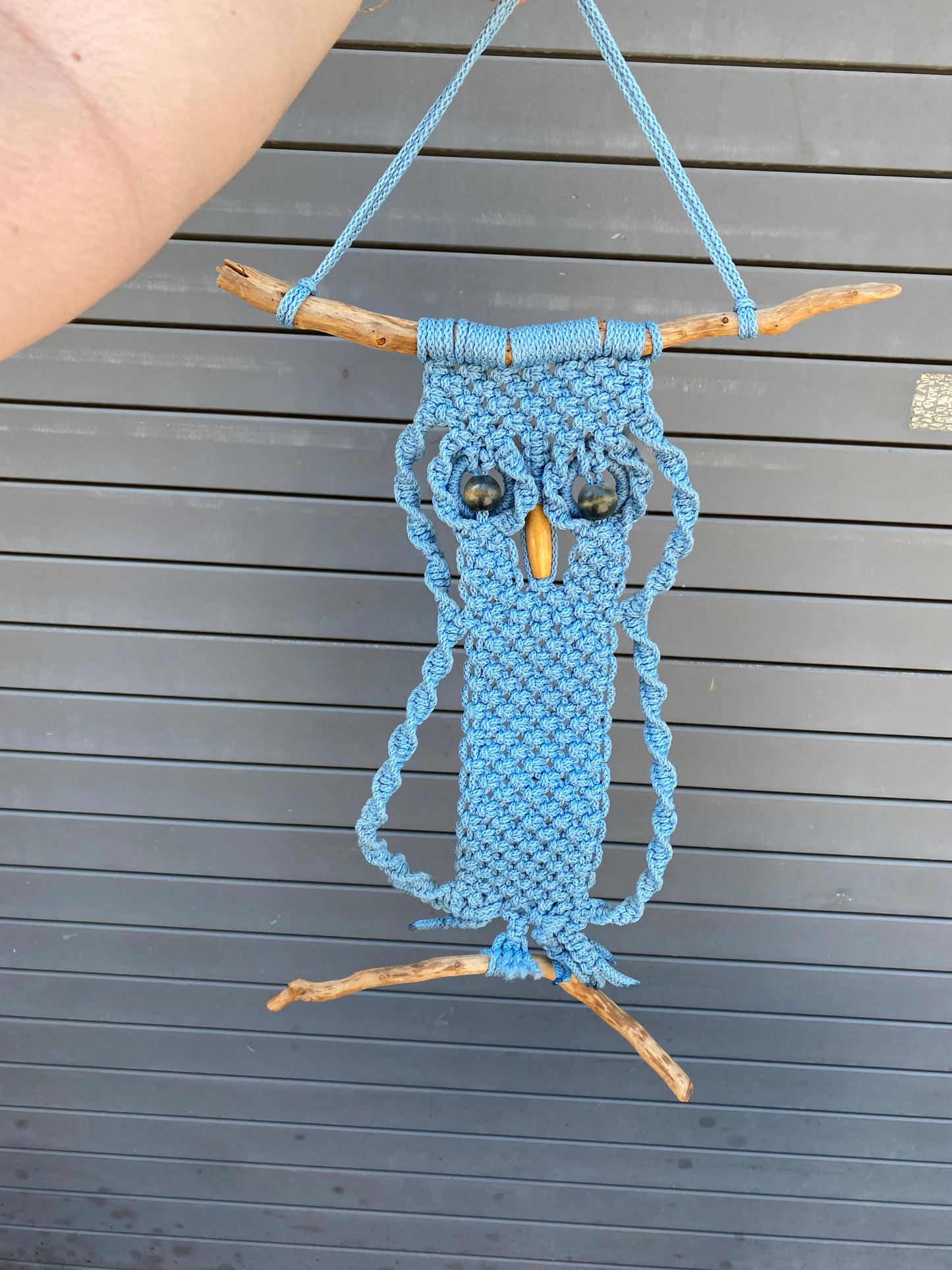 Vintage Blue Macramé Owl