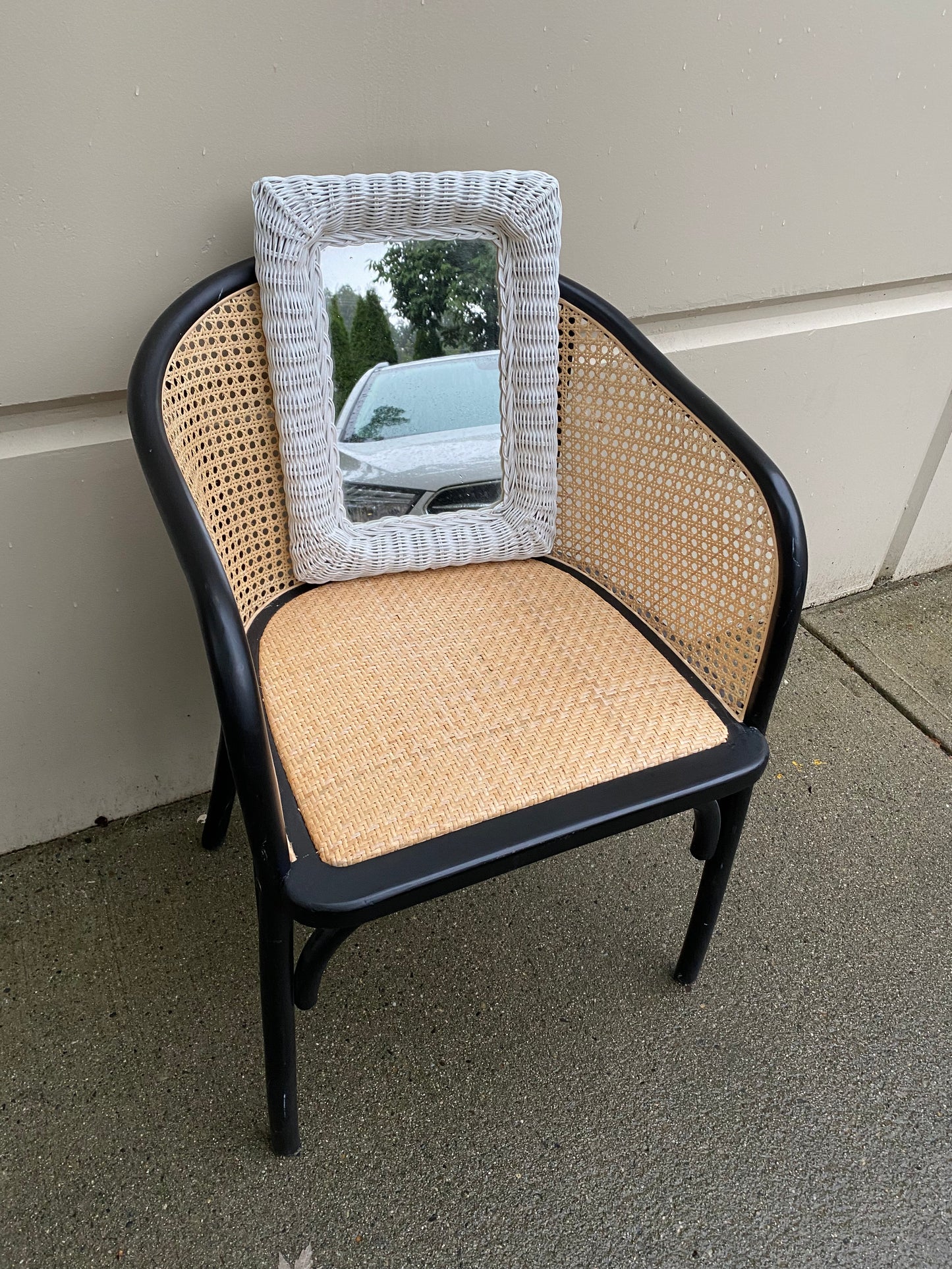 White Rectangle Wicker Mirror