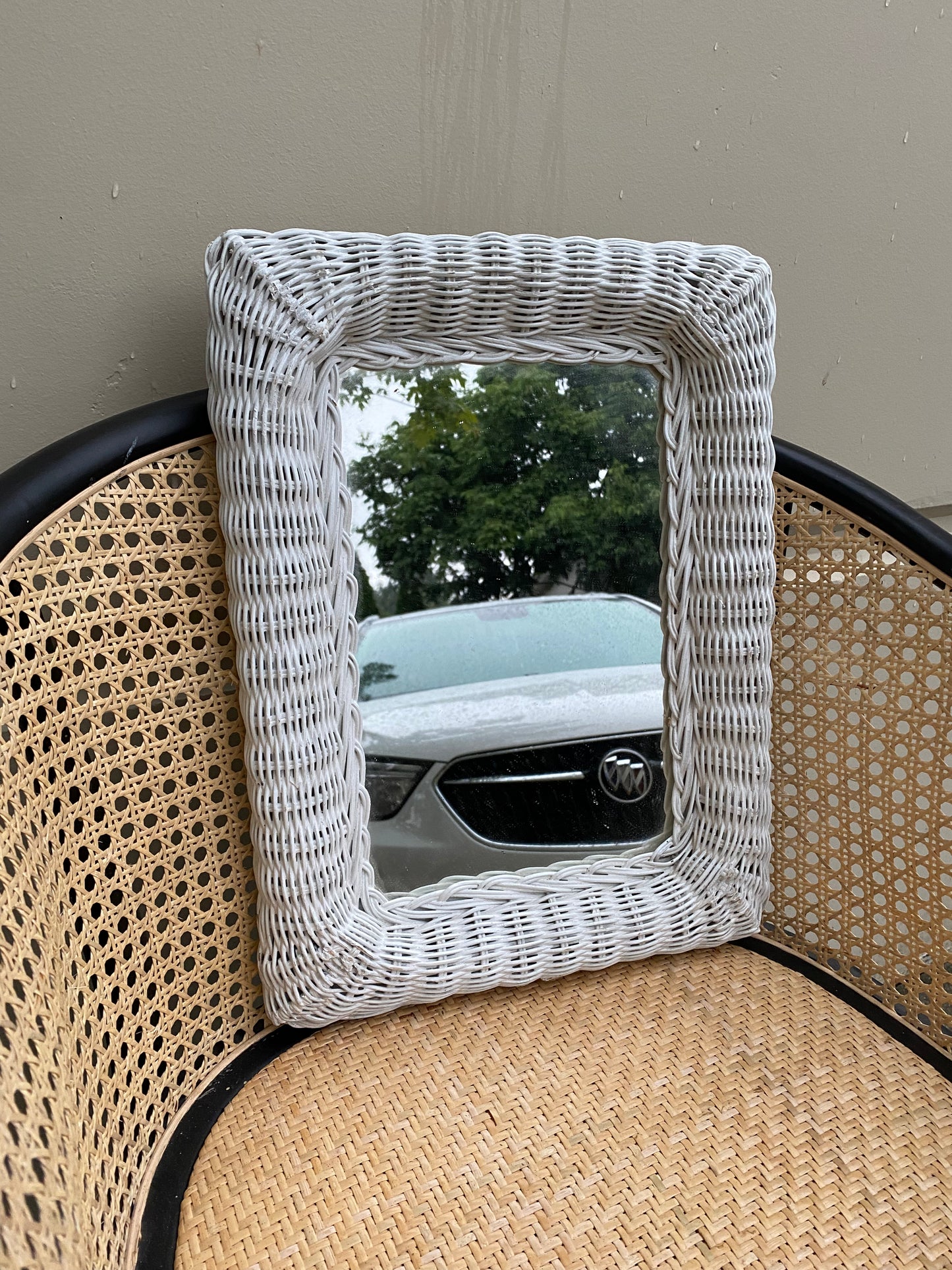 White Rectangle Wicker Mirror