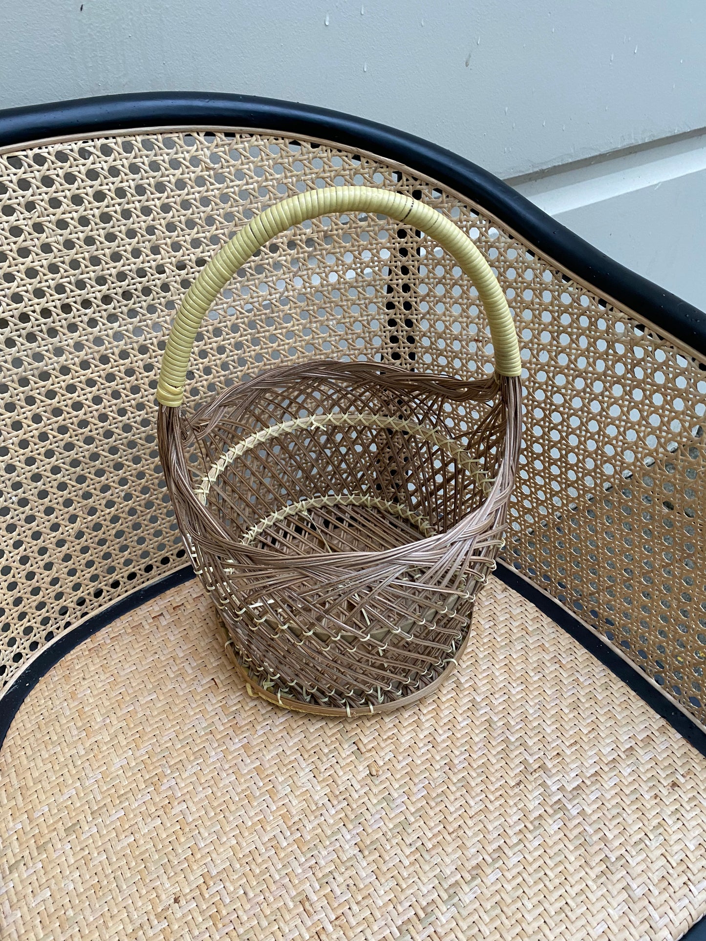 Wicker Basket with Yellow Handle