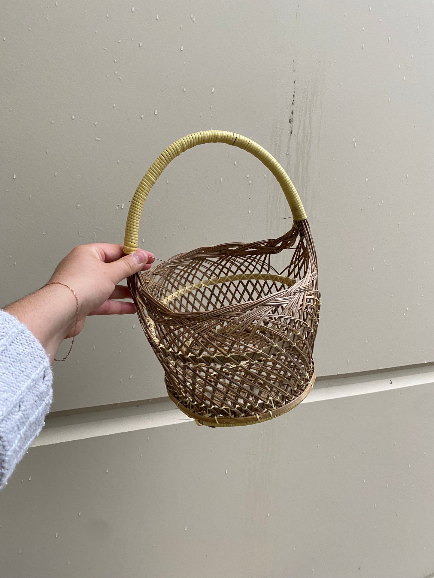 Wicker Basket with Yellow Handle